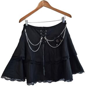 Thorn & Fable Mini Skirt Womens XL Black Chains Whimsygoth Grunge Fairy Goth